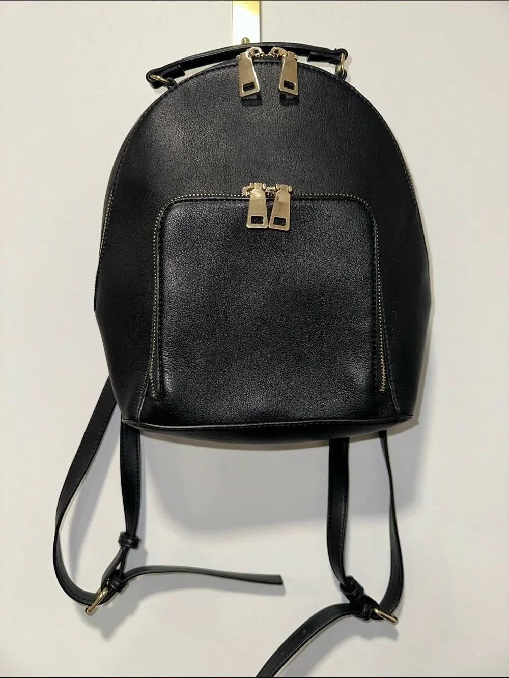 INC Black Gold Tone Hardware Faux Leather Mini Backpack